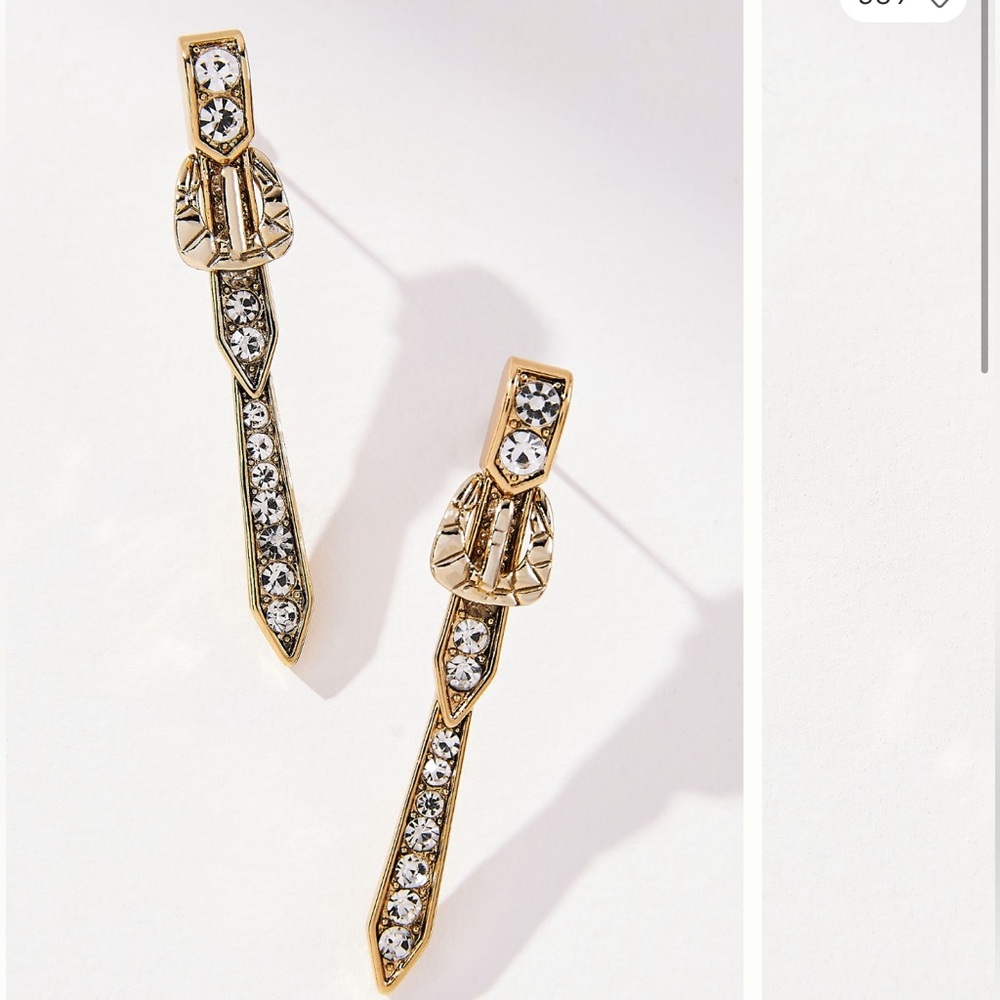 Anthropologie Pavé Buckle Drop 14K Gold Plated Earrings NEW